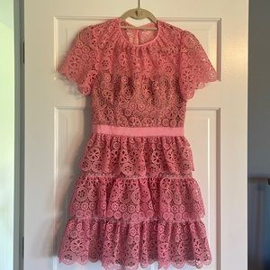 Self Portrait NWOT pink tiered lace mini dress UK8/US4 fits like a size 2